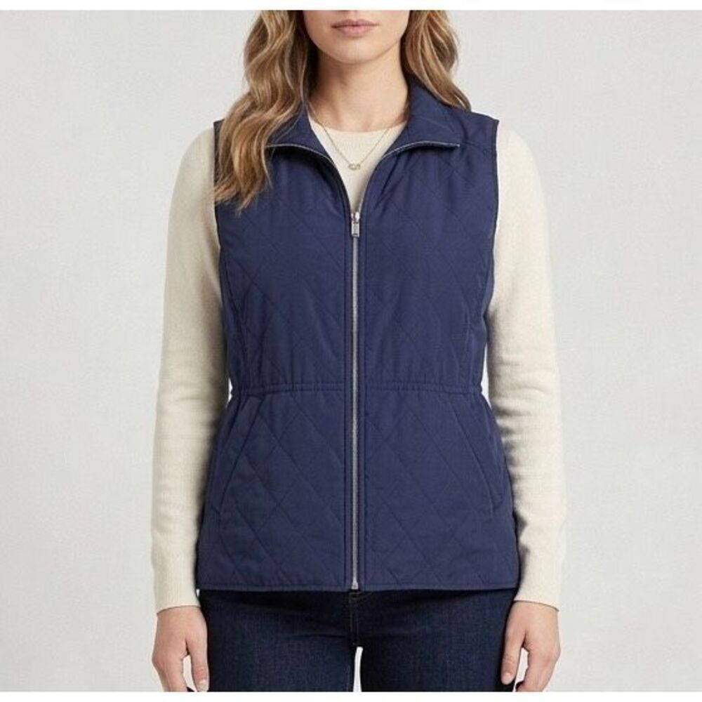 Peter Millar Woman’s Quilted Vest Golf Full Zip Lightweight Navy Blue XL